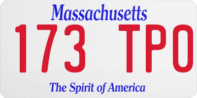 MA license plate 173TP0