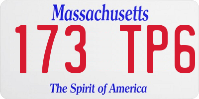 MA license plate 173TP6
