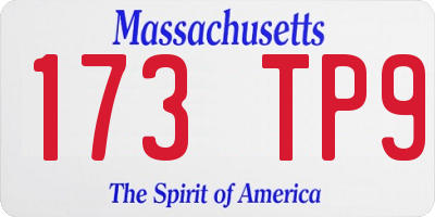 MA license plate 173TP9