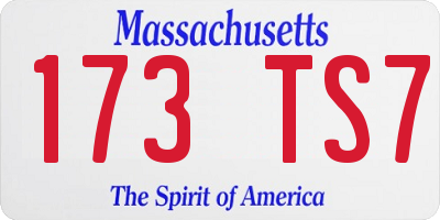 MA license plate 173TS7