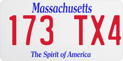 MA license plate 173TX4