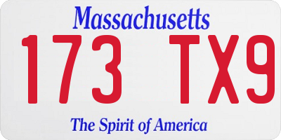 MA license plate 173TX9