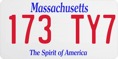 MA license plate 173TY7