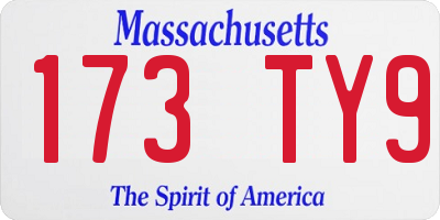 MA license plate 173TY9