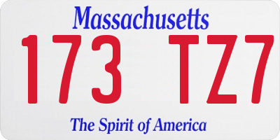 MA license plate 173TZ7