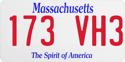 MA license plate 173VH3