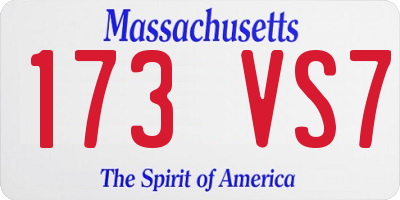 MA license plate 173VS7