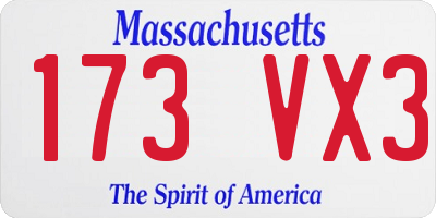 MA license plate 173VX3