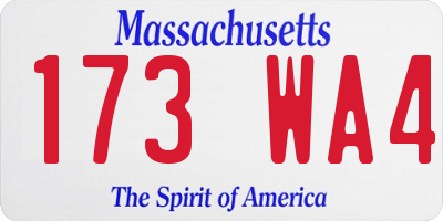 MA license plate 173WA4