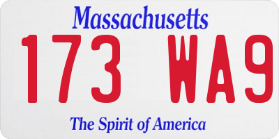 MA license plate 173WA9