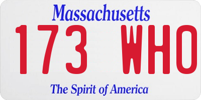 MA license plate 173WH0