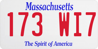 MA license plate 173WI7