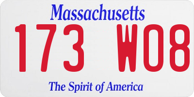 MA license plate 173WO8