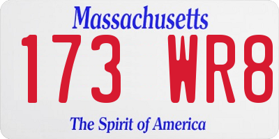 MA license plate 173WR8