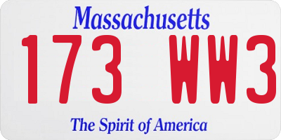 MA license plate 173WW3