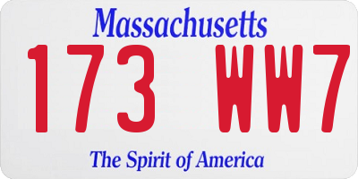 MA license plate 173WW7