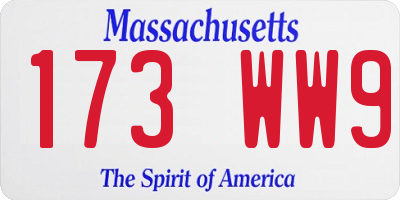 MA license plate 173WW9