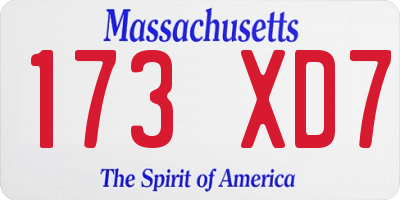 MA license plate 173XD7