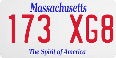 MA license plate 173XG8