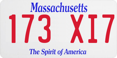 MA license plate 173XI7