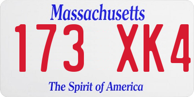 MA license plate 173XK4