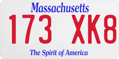 MA license plate 173XK8