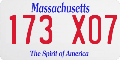 MA license plate 173XO7