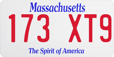MA license plate 173XT9