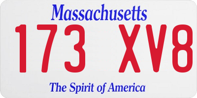 MA license plate 173XV8