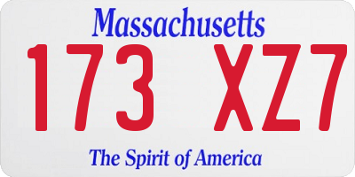 MA license plate 173XZ7