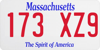 MA license plate 173XZ9