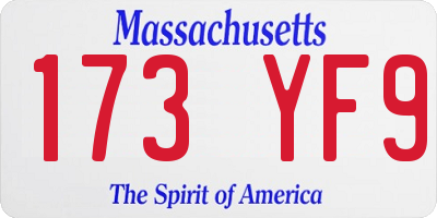 MA license plate 173YF9