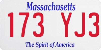 MA license plate 173YJ3