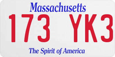 MA license plate 173YK3