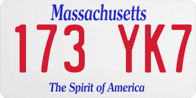 MA license plate 173YK7