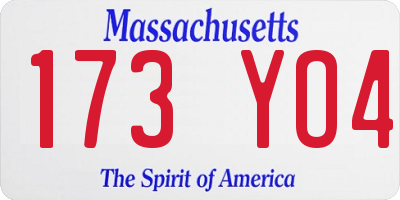 MA license plate 173YO4
