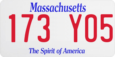 MA license plate 173YO5