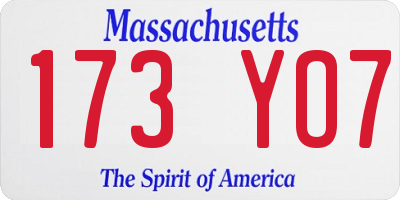 MA license plate 173YO7