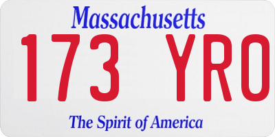 MA license plate 173YR0