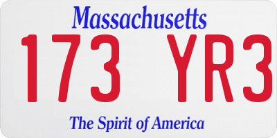 MA license plate 173YR3