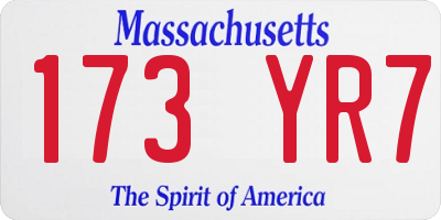 MA license plate 173YR7