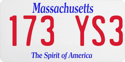 MA license plate 173YS3