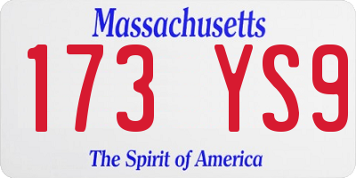 MA license plate 173YS9