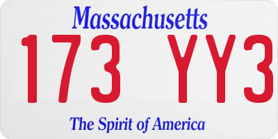 MA license plate 173YY3