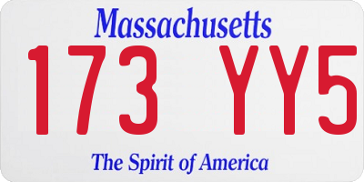 MA license plate 173YY5