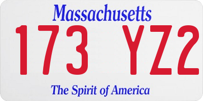MA license plate 173YZ2