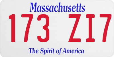 MA license plate 173ZI7