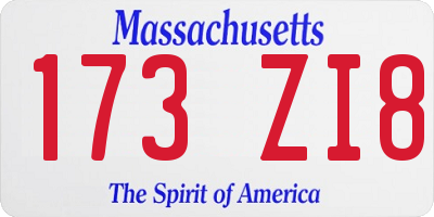 MA license plate 173ZI8