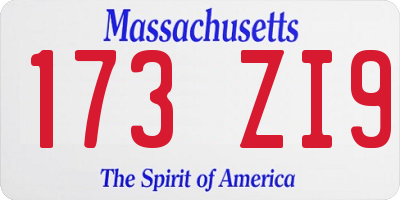 MA license plate 173ZI9