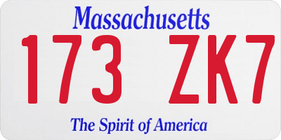 MA license plate 173ZK7